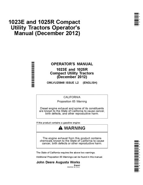 John Deere 1023e And 1026r Compact Utility Tractors Export Edition 310001 Omlvu25848 Operators