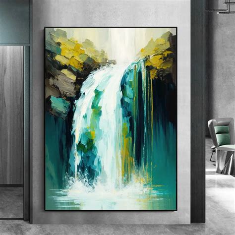 Pintura Al Leo De Cascada Abstracta Sobre Lienzo Arte De Pared