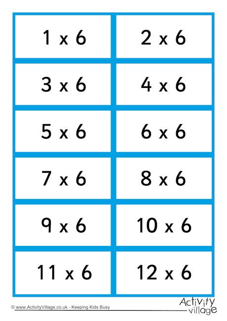 6 Times Table Flash Cards