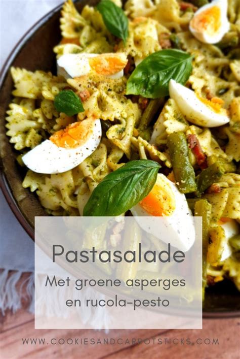 Pastasalade Met Groene Asperges En Rucola Pesto Cookies Carrot Sticks