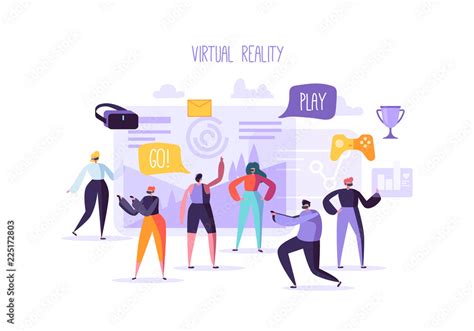 virtual reality concept flat people characters  vr world