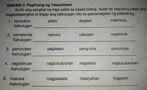 Suriin Ang Pangkat Ng Mga Salita Sa Bawat Bilang Brainly Ph