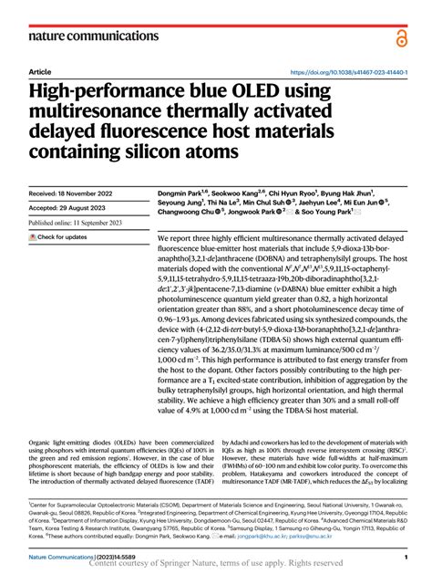 Pdf High Performance Blue Oled Using Multiresonance Thermally