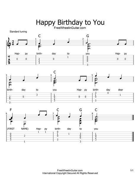 Happy Birthday to You - Solo Guitar Tab - FreewheelinGuitar.com