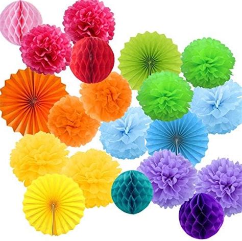 Pcs Hanging Tissue Paper Fans Paper Pom Poms Flower Honeycomb Balls