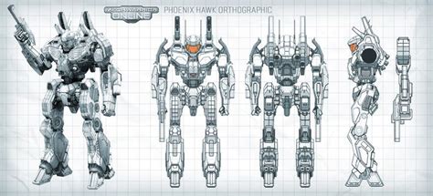 Mechwarrior Online Phoenix Hawk Orthographic Mech Sci Fi Armor