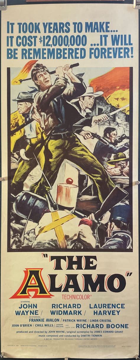 Alamo Original Insert Movie Poster Starring John Wayne Original