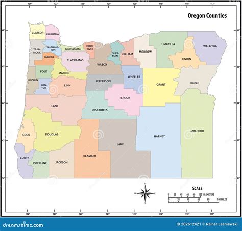 Oregon State Outline Administrative and Political Map in Color Stock ...