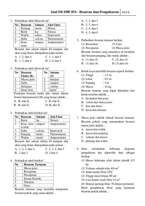 Kumpulan Soal Soal Besaran Dan Pengukuran Un Ipa Smp Kelas 9 Nurul Fa