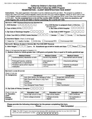 Fillable Online Dhcs Ca Hrif Registration Client Identification Face