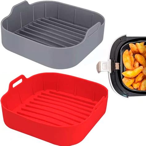 Forminha De Silicone Para Airfryer - FORMA DE SILICONE QUADRADA C/ALÇA P/ AIRFRYER 5X18,5CM | Shopee Brasil