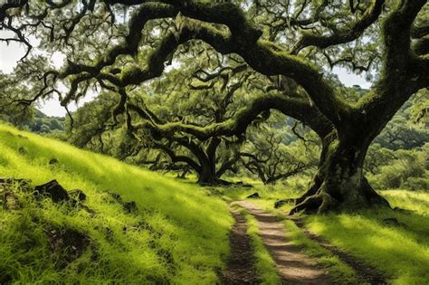 Oak Tree With A Wooden Pathway Leading To It Premium Ai Generated Image