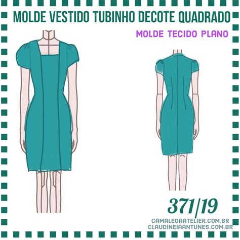 Molde Vestido Tubinho Decote Quadrado Manga Curta Camaleoa