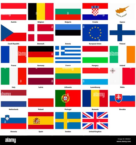 All Flags Of The Countries Of The European Union Vector Illustration