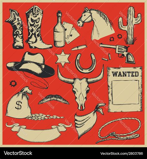 Cowboy Western Set Objects Royalty Free Vector Image