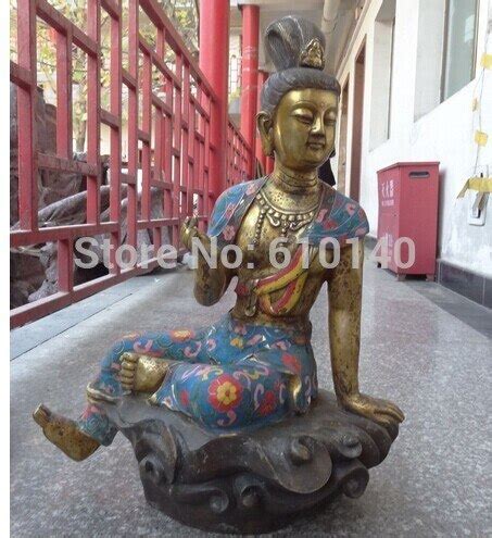 24 China Bronze Gilt Buddhism Cloisonne Kwan Yin GuanYin Bhodisattva