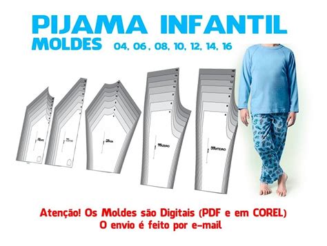 Molde Modelagem Pijama Infantil Unissex Manga Longa Correios