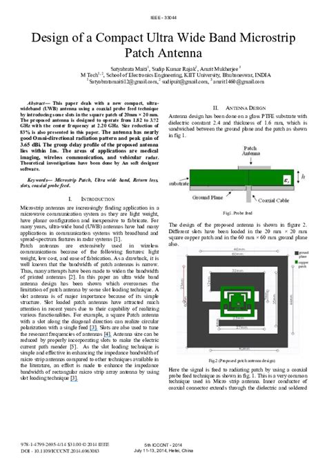 Pdf Design Of A Compact Ultra Wide Band Microstrip Patch Antenna