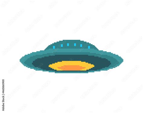 UFO Pixel Art Pixelated Flying Saucer Isolated 8 Bit Unknown Flying