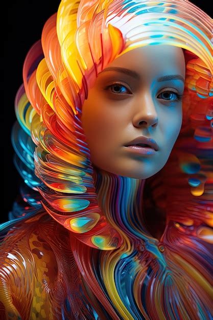 Premium Photo A Woman With A Rainbow Colored Hair And A Colorful