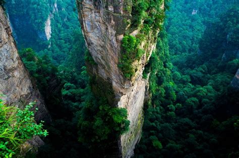 landscape, forest, mountains, China, nature, green, cliff, aerial view ...