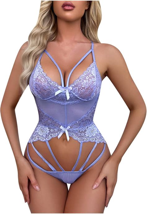 Amazon Women S Deep V Lace Teddy One Piece Mesh Bodysuit Lingerie Sexy Cutout Strappy