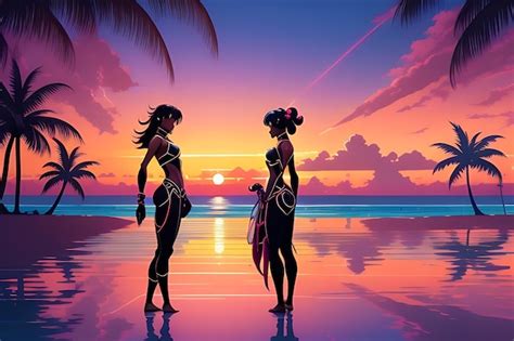 Premium Photo Tropical Beach Sunset Anime View
