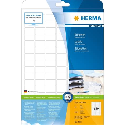 Stock Bureau HERMA Etui 4725 Etiquettes PREMIUM 25 Feuilles A4 25 4 X