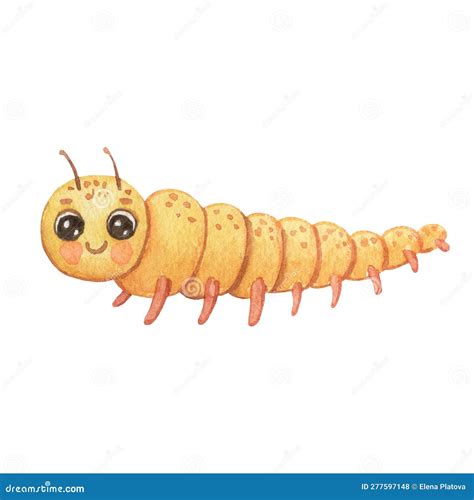 Cute Smiling Caterpillar Isolated On White Funny Insect For Children