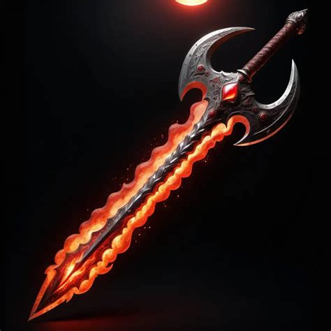 Crimson Flame Polearm With Volcanic Axe And Solar Blade Muse Ai