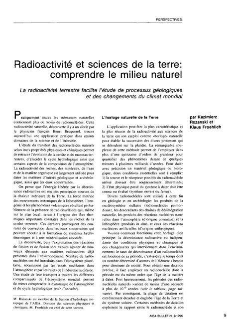 Pdf Radioactivit Et Sciences De La Terre Comprendre Le