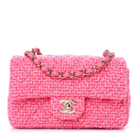 Chanel Wool Tweed Quilted Mini Rectangular Flap Dark Pink Fuchsia