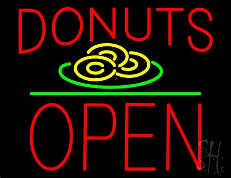 Donut Red And Logo Block Open Green Line Led Neon Sign 24 X 31 Inches Black Square Cut