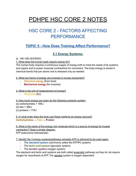 Pdhpe Hsc Core 2 Notes Factors Affecting Performance Personal