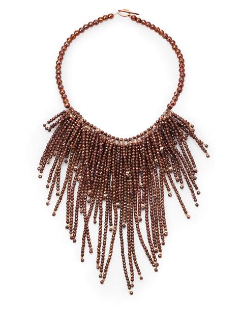 Brunello Cucinelli Beaded Fringe Necklace In Brown Lyst