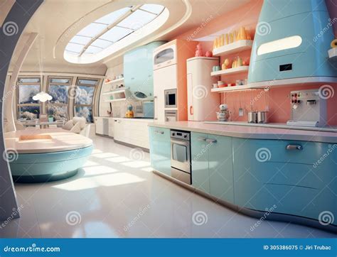 A Modern Kitchen In A Retro Look In A Futuristic Future Stock Image