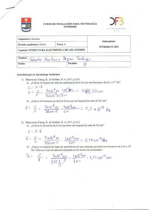 Tarea quimica 5 terminada DEPARTAMENTO DE FORMACIÓN BÁSICA