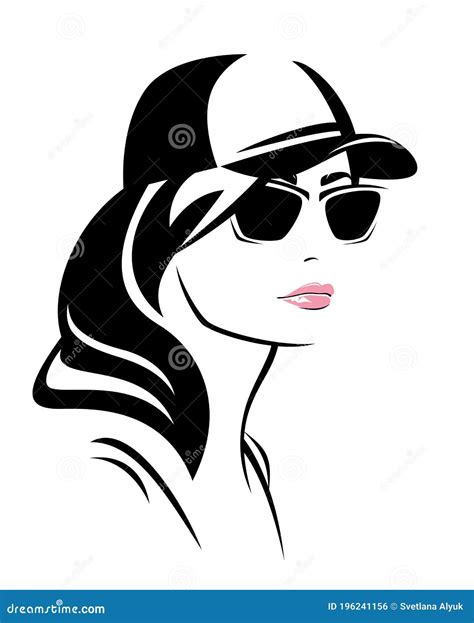 Vector Portrait Of Beautiful Woman Wearing Sunglasses And Baseball Cap