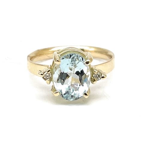 Anel Água Marinha Natural Azul e Diamantes Ouro 18K 18645 K390 Joias