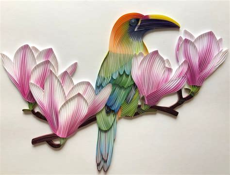 Quilled Bird And Flower Emerald Toucanet D Framed Paper Etsy