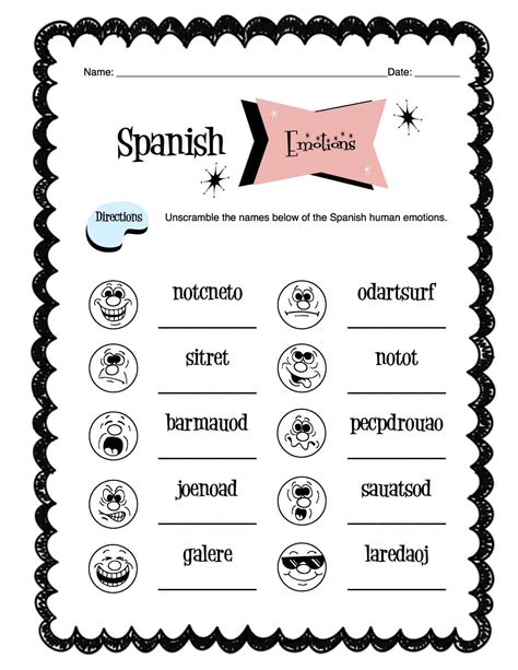 Spanish Human Emotion Words Worksheet Packet Worksheets Library