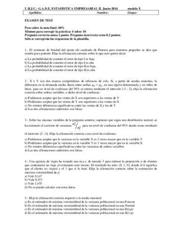 Examen Estadistica II Junio 2014 Pdf