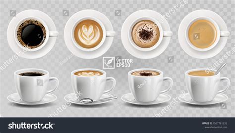 3d Realistic Vector Isolated White Cups Of Coffee With Spoon Top And