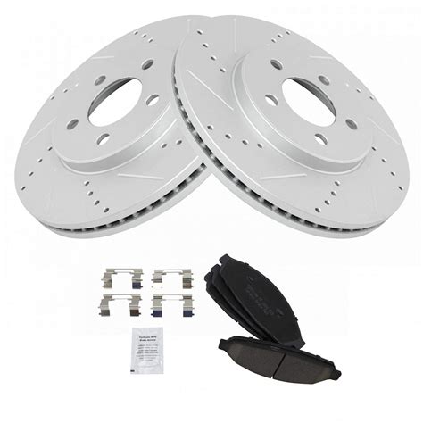 Trq Performance Brake Rotor Drilled Slotted Coated Ceramic Pad Front