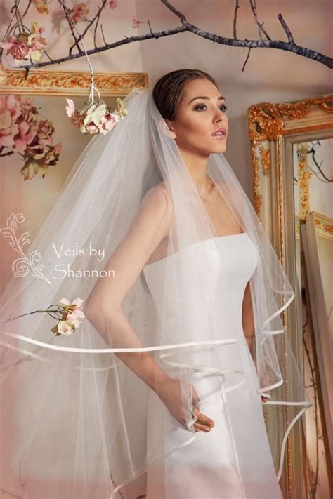 2 Tier Cathedral Veil With Ribbon Edgecathedral Ribbon Edge Tulle Veil With Blusher Long Tulle