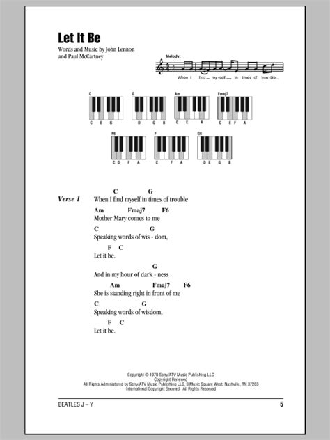 Let It Be By The Beatles Sheet Music For Piano Chordslyrics At Sheet Music Direct