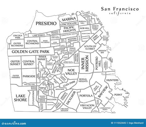 Modern Map San Francisco City Of The Usa Stock Vector Illustration