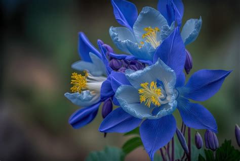 Premium Ai Image Beautiful Colorado Blue Columbine Blooms In