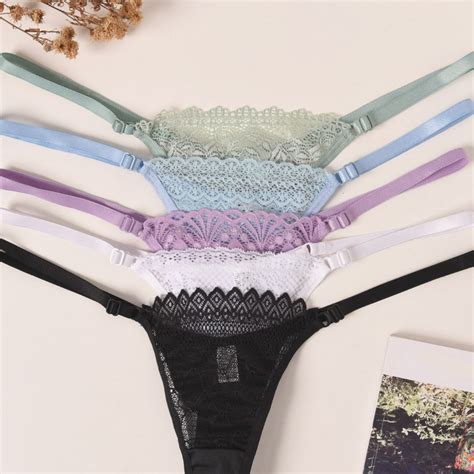 Kit 5 Calcinhas Renda e Microfibra Fio Duplo Alças Reguláveis String Lingerie Feminina Moda