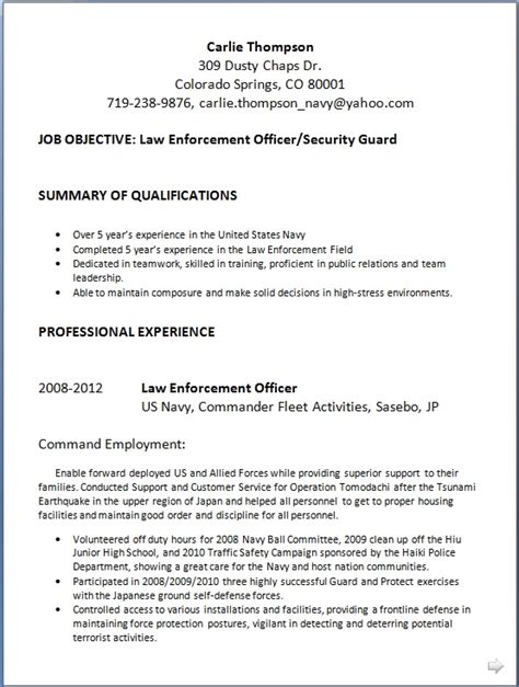 Law Enforcement Officer Sample Resume Format In Word Free Download